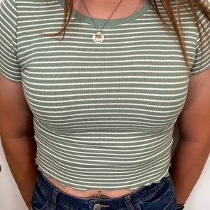 Mint Green and White Crop Tee